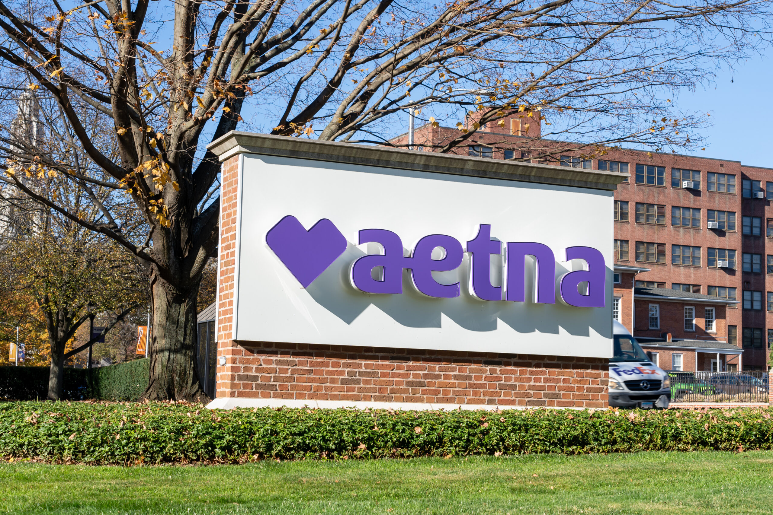Aetna corporate headquarters in Hartford, Connecticut, USA, on November 8, 2023. Aetna Inc is an American managed health care company.